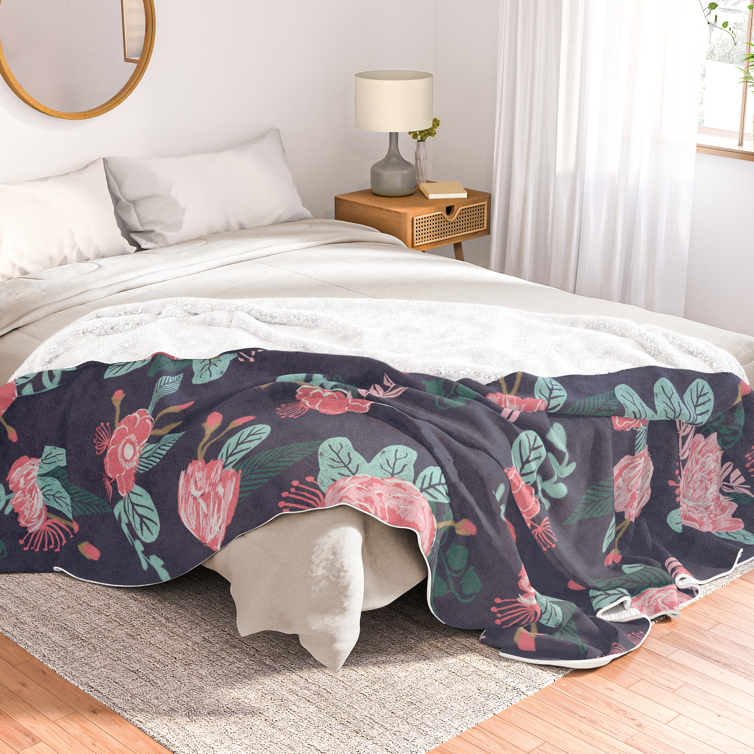 Peony Floral Bouquet Navy Pink Bright Happy Flowers Dorm College