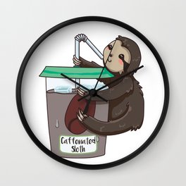 Caffeinated Sloth I Love Coffee & Sloths Wall Clock