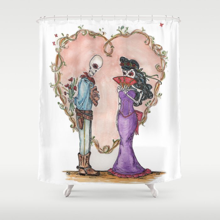 Day Of The Dead Sugar Skulls Dead Lovers In A Floral Heart Shower