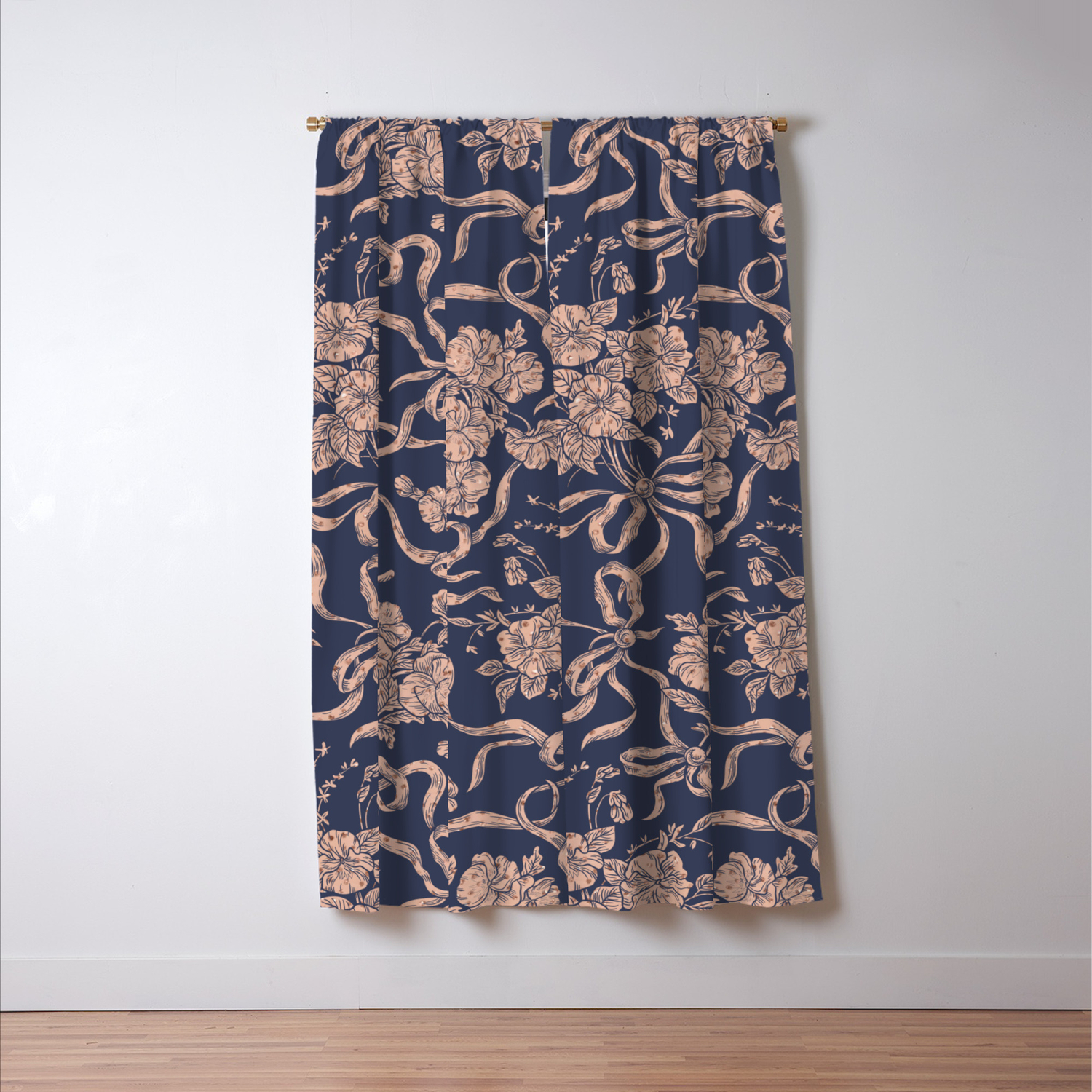Modern Vintage Navy Blue Rose Gold Polka Dots Floral Blackout