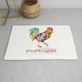 Portuguese waving flag shaped as a rooster on a white background.  Rug
