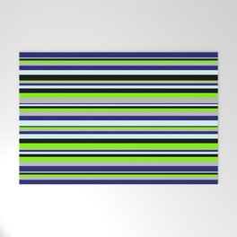 [ Thumbnail: Vibrant Chartreuse, Grey, Midnight Blue, Light Cyan & Black Colored Lined/Striped Pattern Welcome Mat ]