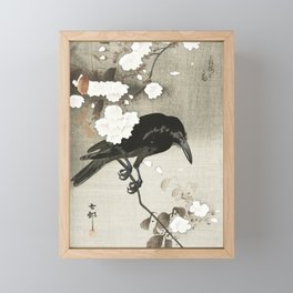 Raven on Cherry tree - Japanese vintage woodblock print Framed Mini Art Print