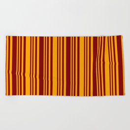 [ Thumbnail: Maroon and Orange Colored Stripes Pattern Beach Towel ]