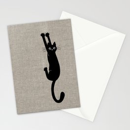 Black Cat Hanging On | Funny Cat Stationery Card