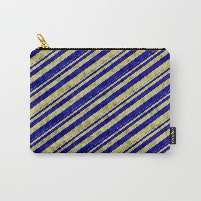 Dark Khaki and Blue Colored Lines Pattern Carry-All Pouch