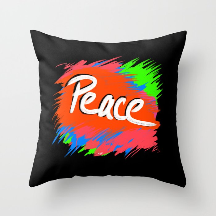 Peace (retro neon 80's style) Throw Pillow