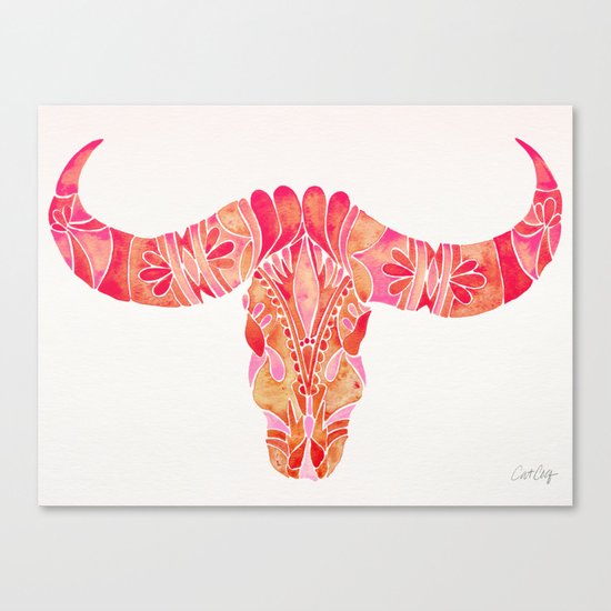 Water Buffalo Skull – Pink Ombré Canvas Print