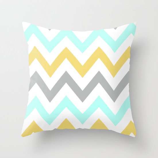 BLUE/GRAY/YELLOW CHEVRON Throw Pillow