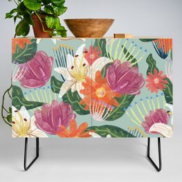 mint watercolor floral pattern Credenza