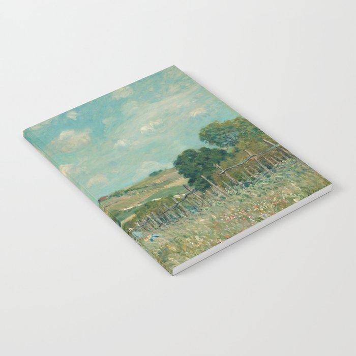 Vintage Painting - Antique Oil Painting - Farmhouse Summer Field Country Landscape Notebook