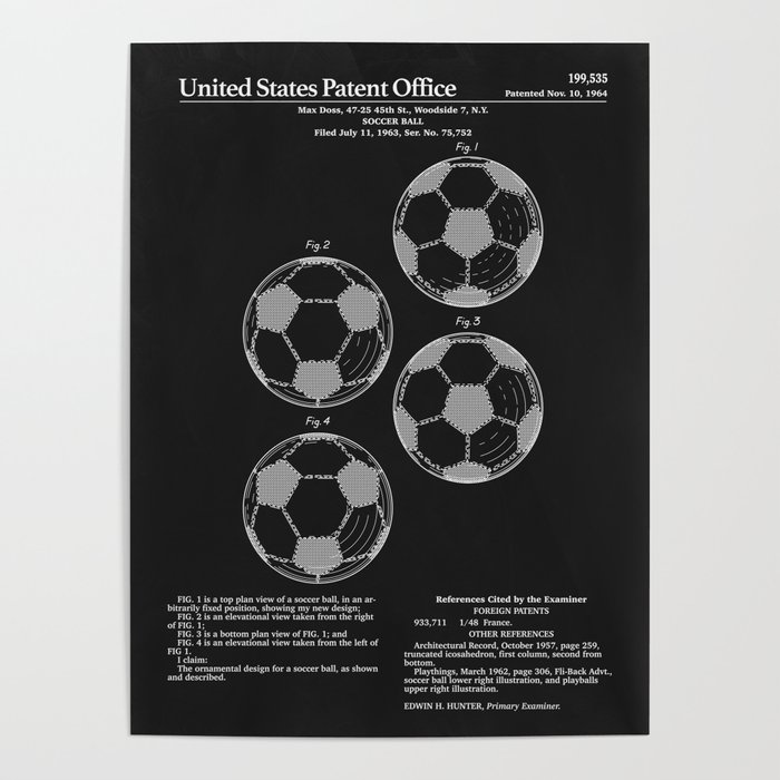 Soccer Ball Patent - Black Poster