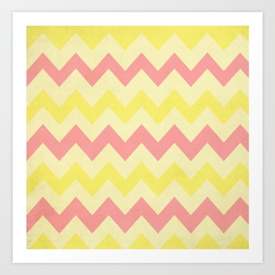 Summer Pink & Yellow Chevron Art Print