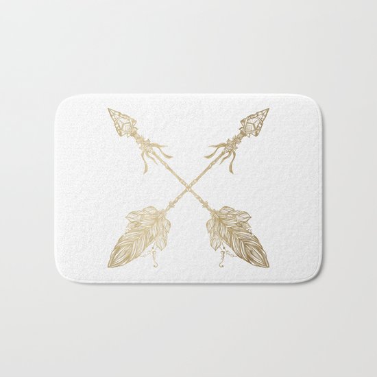 Tribal Arrows Gold on White Bath Mat