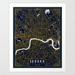 London City Map of England - Gold Art Deco Art Print