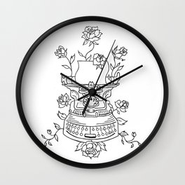 Antique Typewriter Entwined in Roses Wall Clock