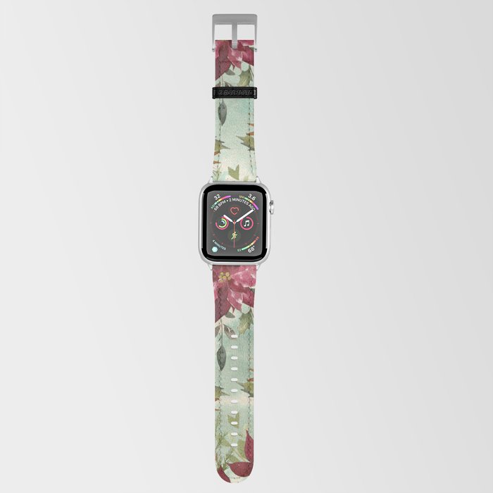 Hand painted burgundy white green watercolor floral Apple Watch