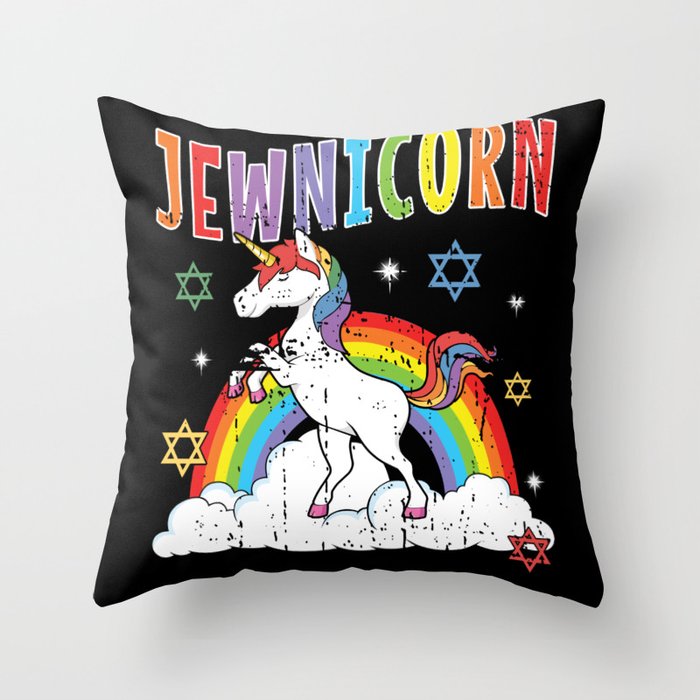 Rainbow Unicorn Cute Jew Menorah Happy Hanukkah Throw Pillow