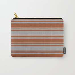 [ Thumbnail: Sienna & Dark Gray Colored Stripes Pattern Carry-All Pouch ]