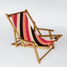 [ Thumbnail: Crimson, Tan, Black, and Coral Colored Lines/Stripes Pattern Sling Chair ]