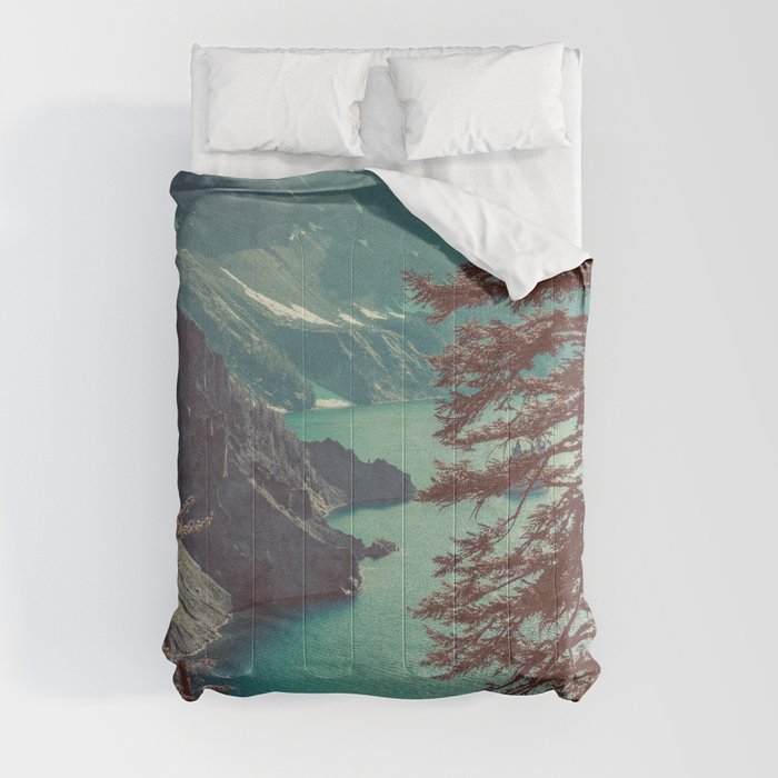 Vintage Blue Crater Lake and Trees - Nature Photography Comforter