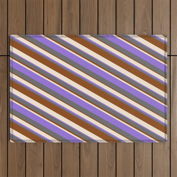 Beige, Purple, Dim Grey, and Brown Colored Striped/Lined Pattern Outdoor Rug