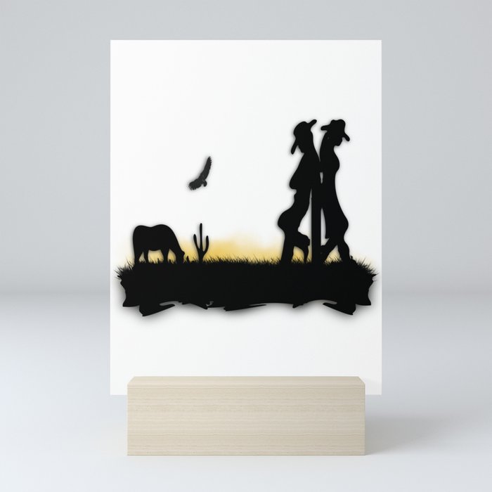 Western Cowboy and Cowgirl on the Range Mini Art Print