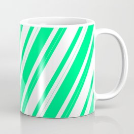 [ Thumbnail: Green & White Colored Lines Pattern Coffee Mug ]