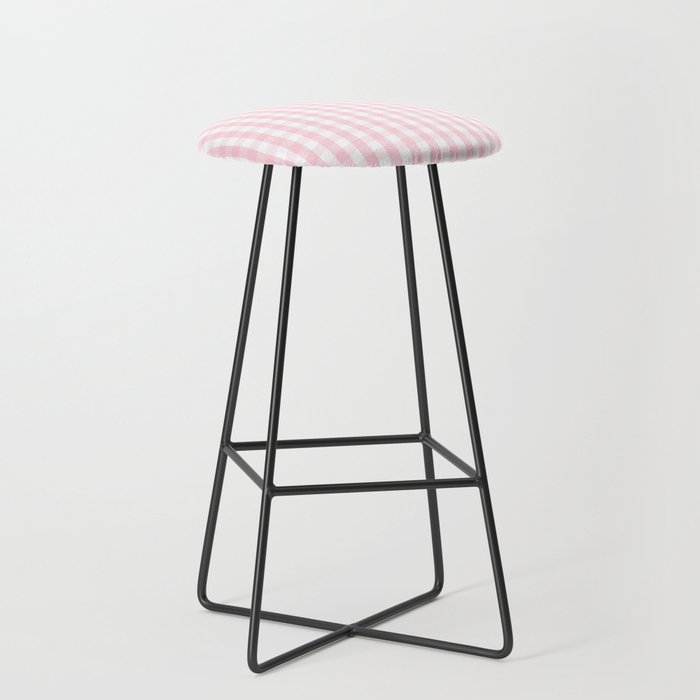 Light Soft Pastel Pink and White Gingham Check Plaid Bar Stool by