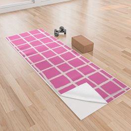 Retro Modern Plaid Gingham Checker on Bold Pink Yoga Towel
