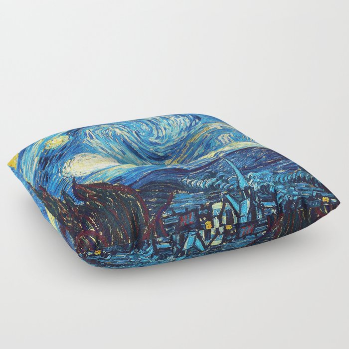 Starry Night Vincent Van Gogh Oil Painting Night Sky Blue Floor Pillow