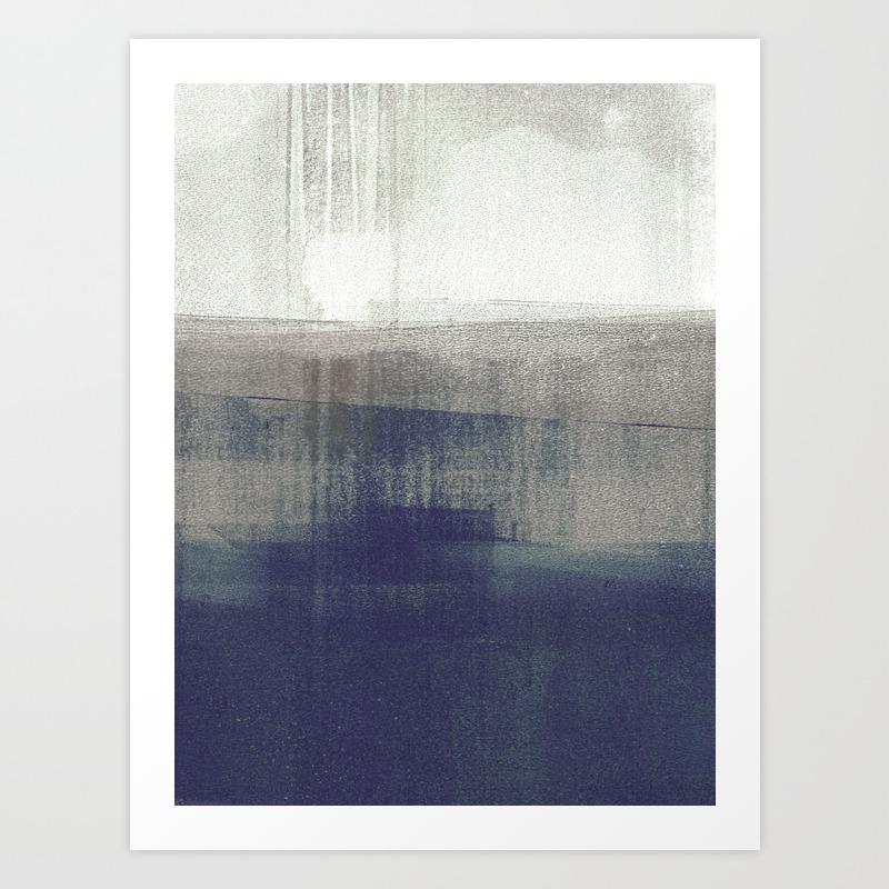 Navy Blue And Grey Minimalist Abstract Landscape Art Print By