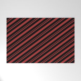 [ Thumbnail: Brown & Black Colored Lines Pattern Welcome Mat ]