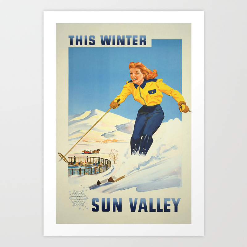 Sun Valley Idaho Man Woman Snow United States Vintage Travel Art Poster Print