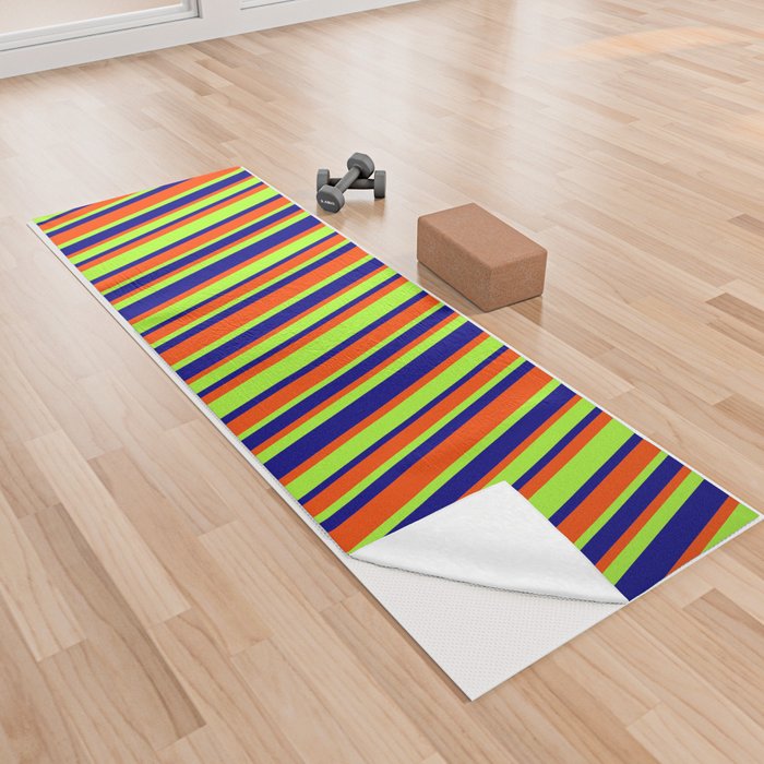 Red, Blue & Light Green Colored Lines Pattern Yoga Towel