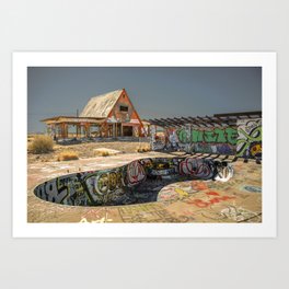 Abandoned building and pool in Two Guns, Arizona, a ghost town outside of Flagstaff Art Print