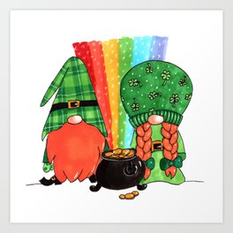 St. Patrick's Day Gnomes Cute Art Print