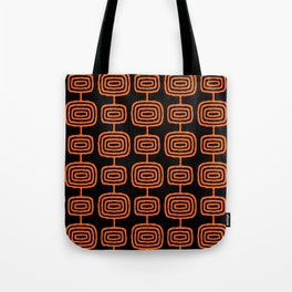 Mid Century Modern Atomic Rings Pattern Black and Orange Tote Bag