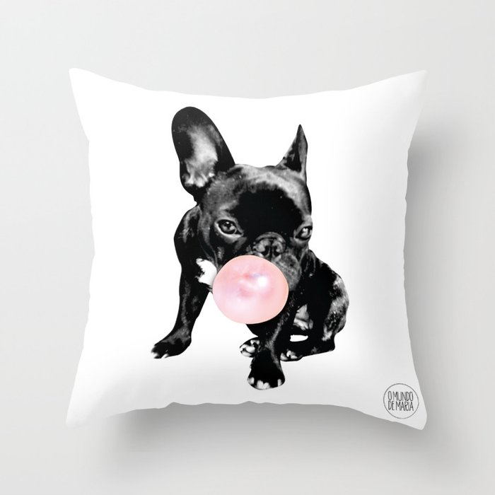 French bulldog Bubblegum Throw Pillow