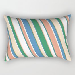 [ Thumbnail: Eye-catching Dark Salmon, Sea Green, Blue, White, and Bisque Colored Stripes Pattern Rectangular Pillow ]