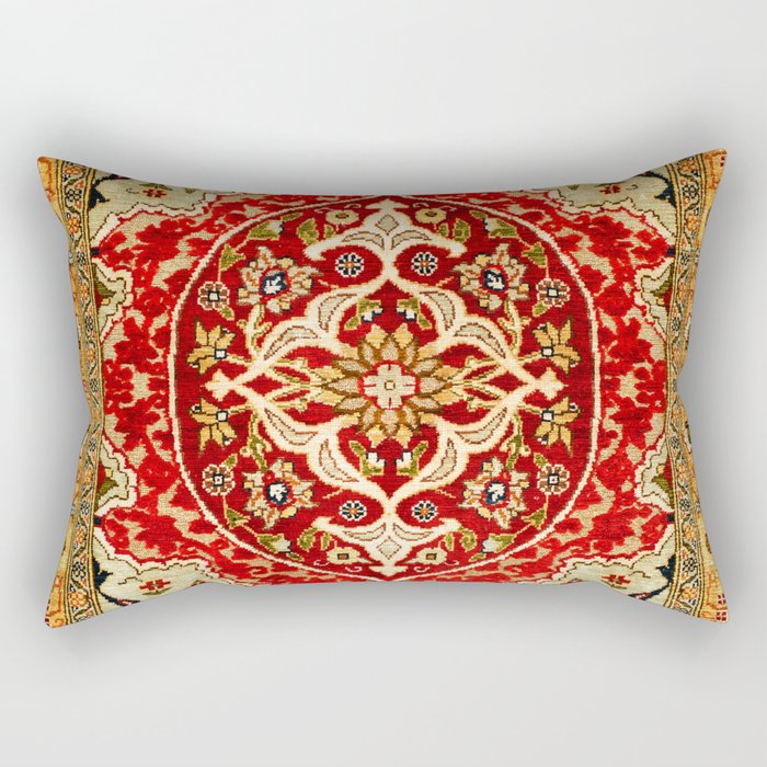 Hereke  Antique Silk Turkish Rug Print Rectangular Pillow