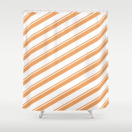 [ Thumbnail: Brown & White Colored Lines/Stripes Pattern Shower Curtain ]