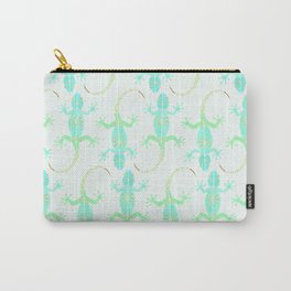 Cute gecko lizard in green aqua and gold Carry-All Pouch