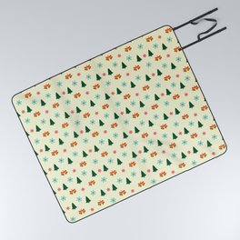 Christmas Pattern Tiny Tree Snowflake Bell Picnic Blanket