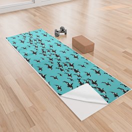 Orca Whale Pattern on Blue Yoga Towel