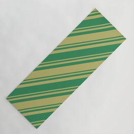 [ Thumbnail: Dark Khaki & Sea Green Colored Striped Pattern Yoga Mat ]