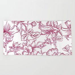 Floral Line Drawing 4 Beach Towel