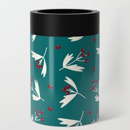 Red Berries on Turquoise Pattern Background Can Cooler