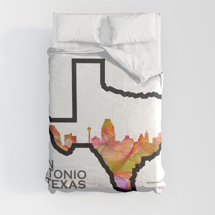 Texas State Map with San Antonio Skyline Comforter