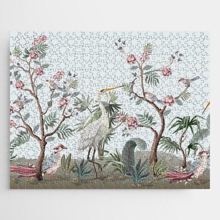 Border in chinoiserie style with storks and peonies. Vintage.  Jigsaw Puzzle